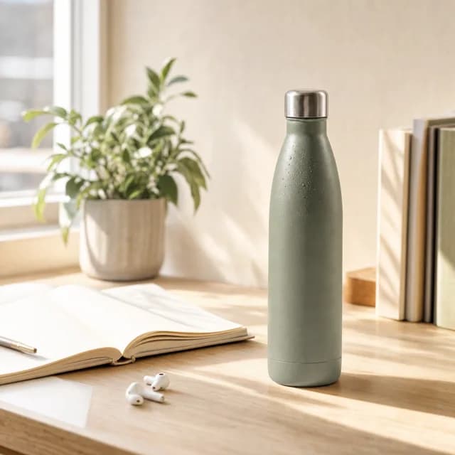 Lifestyle product post of an insulated bottle, generated with AI